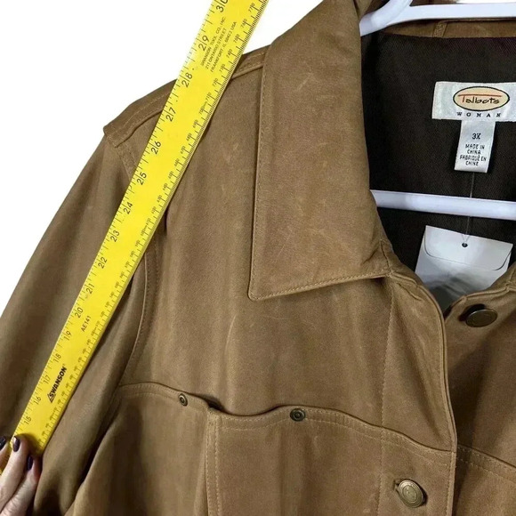 Talbots NEW Womens Plus Size 3XL Tan Leather Lined Bomber Jacket Factory Patena - Picture 12 of 15